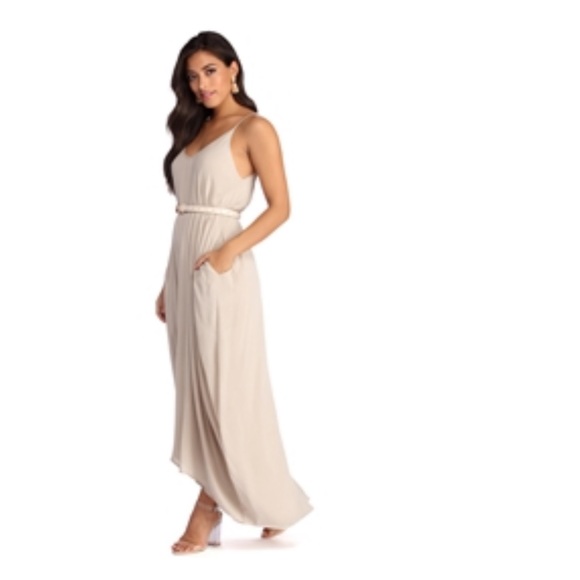 Windsor Store Casual Linen Maxi Dress, Taupe NWT - Picture 2 of 2